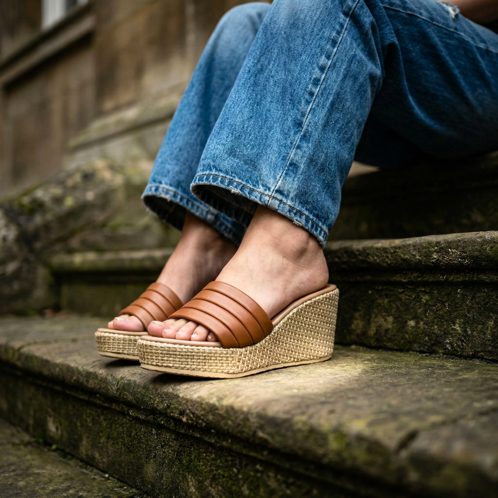 TAN STRAP WEDGES 729 MS