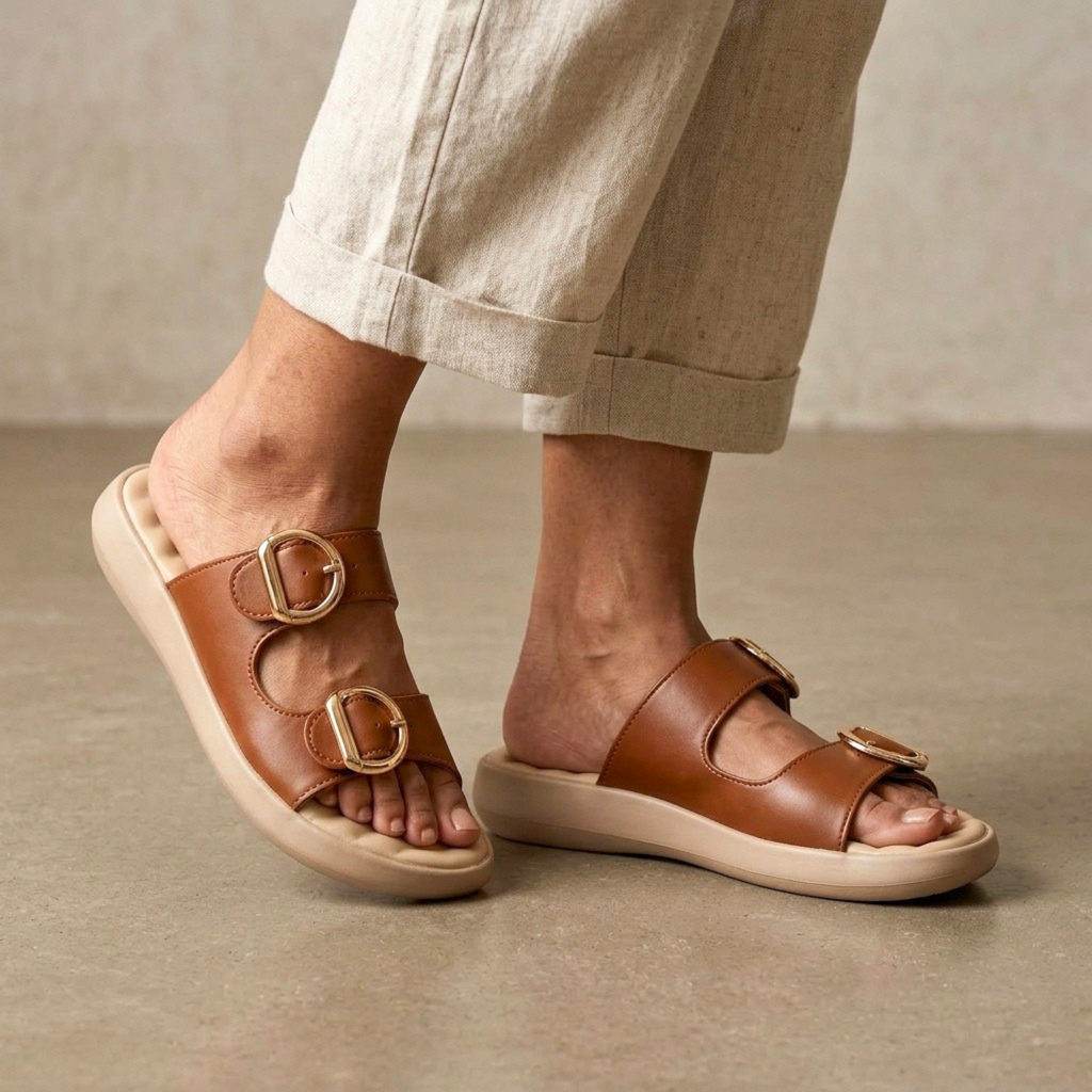 Cinnamon Two-Strap Slides 4260 br