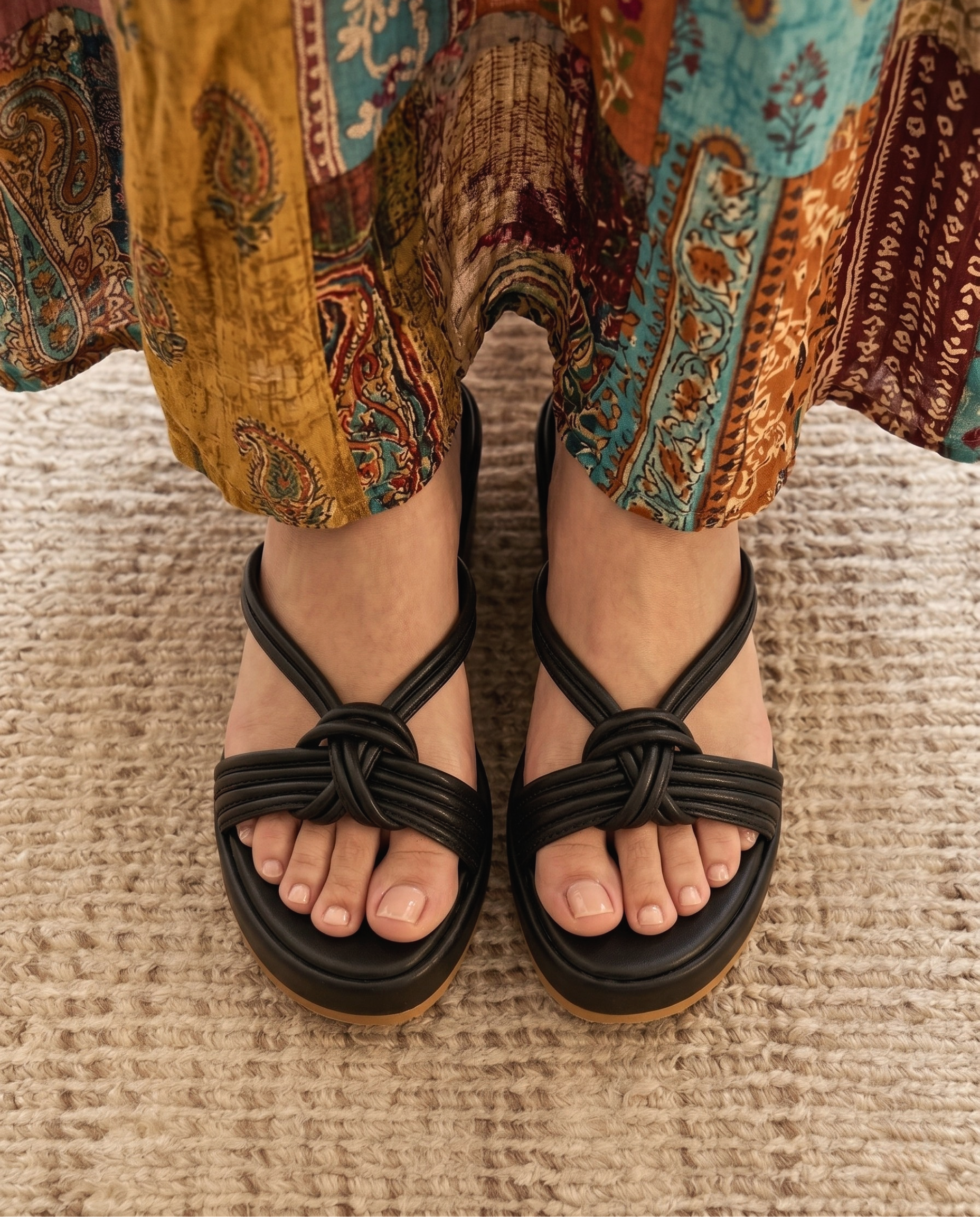 Black Knotted Platform Wedges 725 BK