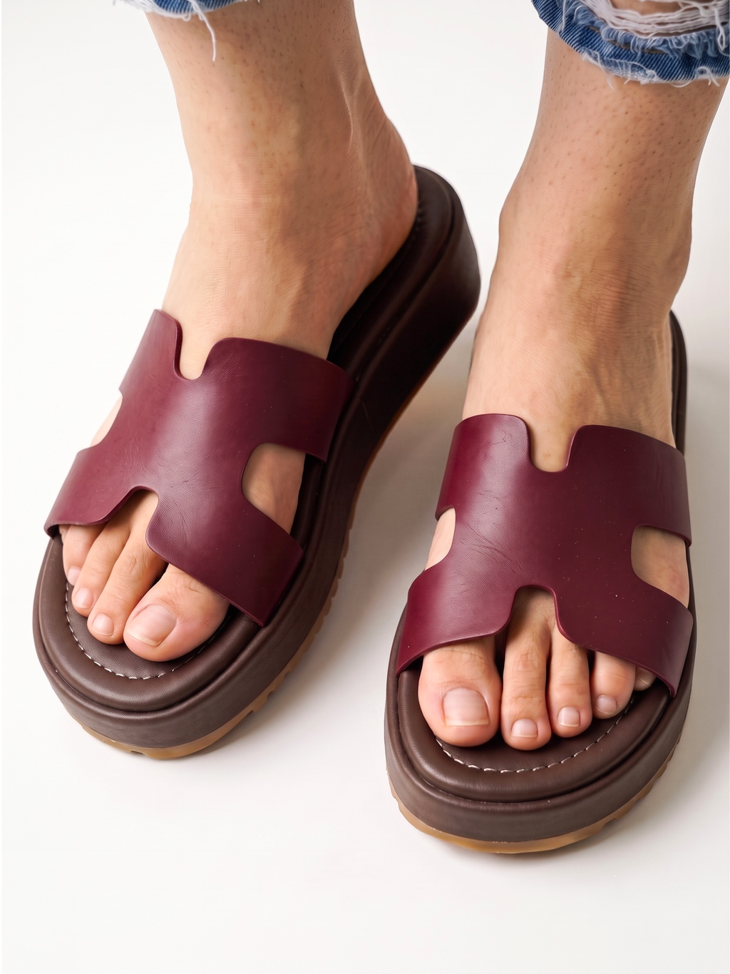 Burgundy Comfort Platform Slides