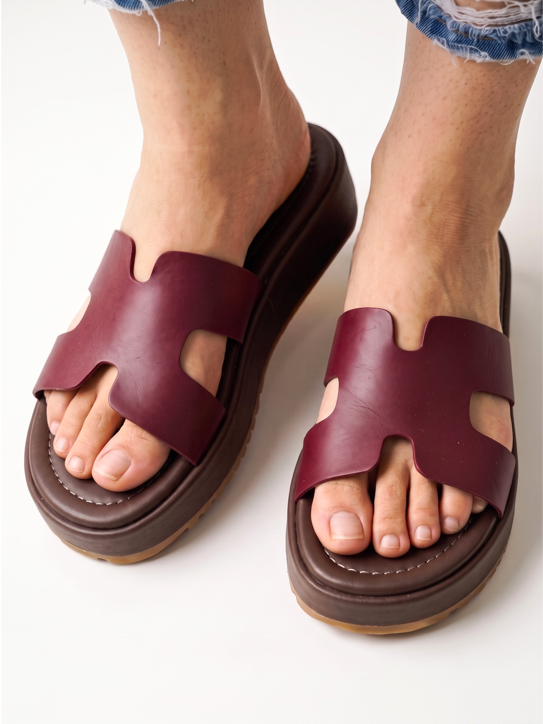 Burgundy Comfort Platform Slides