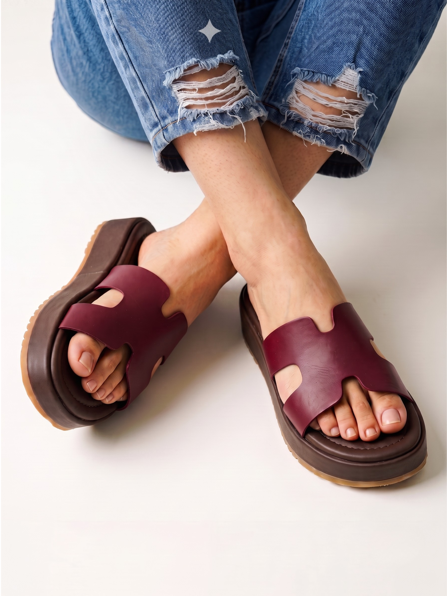Burgundy Comfort Platform Slides