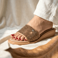Shimmering Gold Wedge Slides 236 G - Sawa.pkWomen footwear shoes affordable
