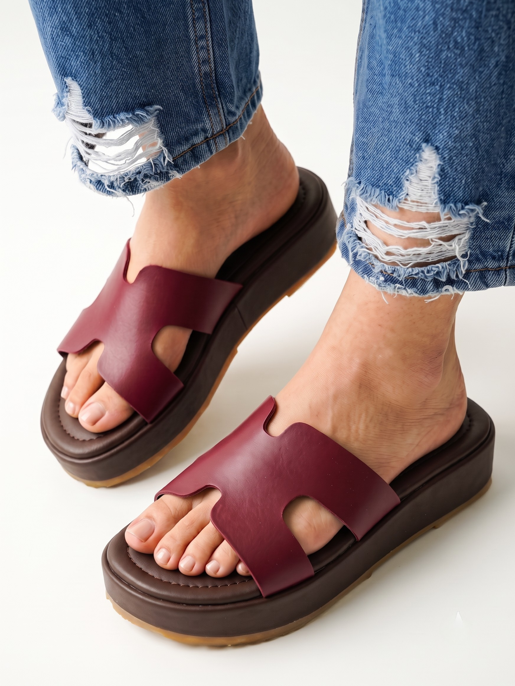 Burgundy Comfort Platform Slides