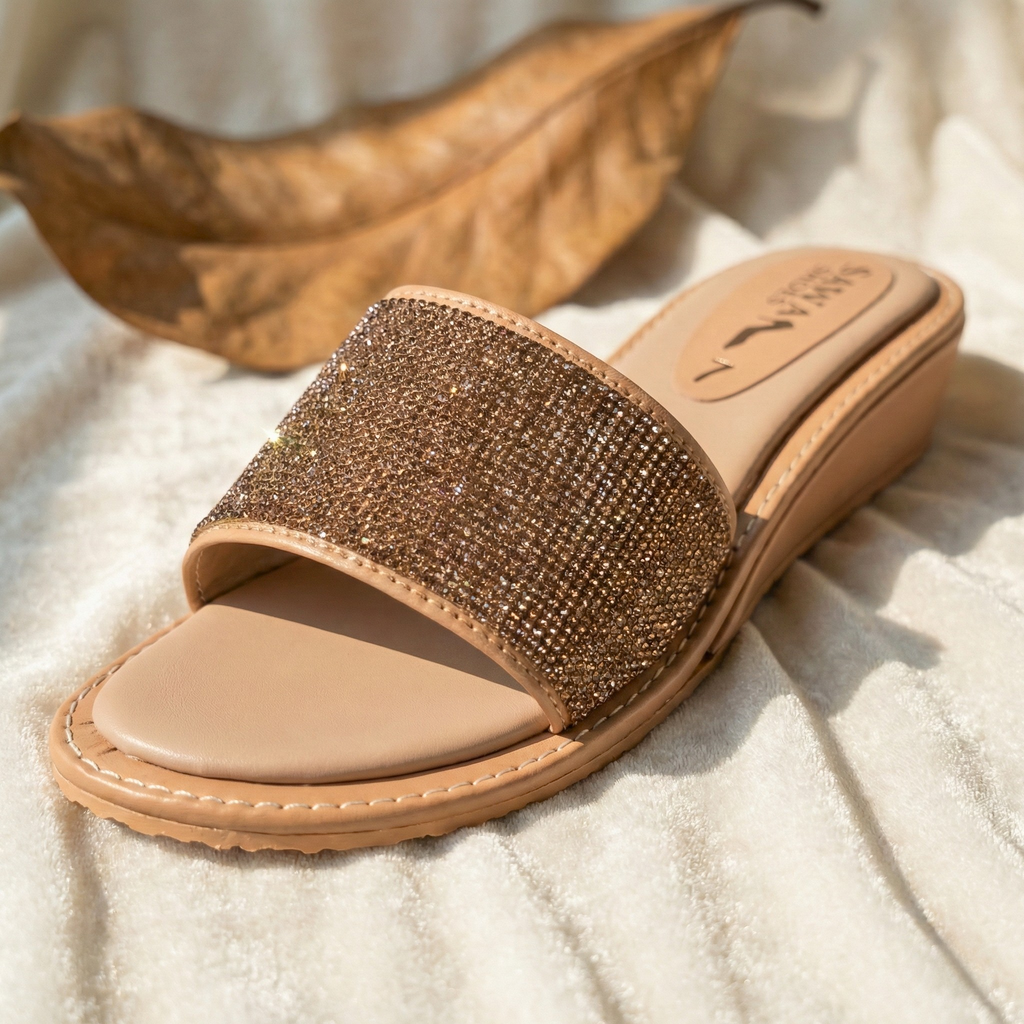 Shimmering Gold Wedge Slides 236 G