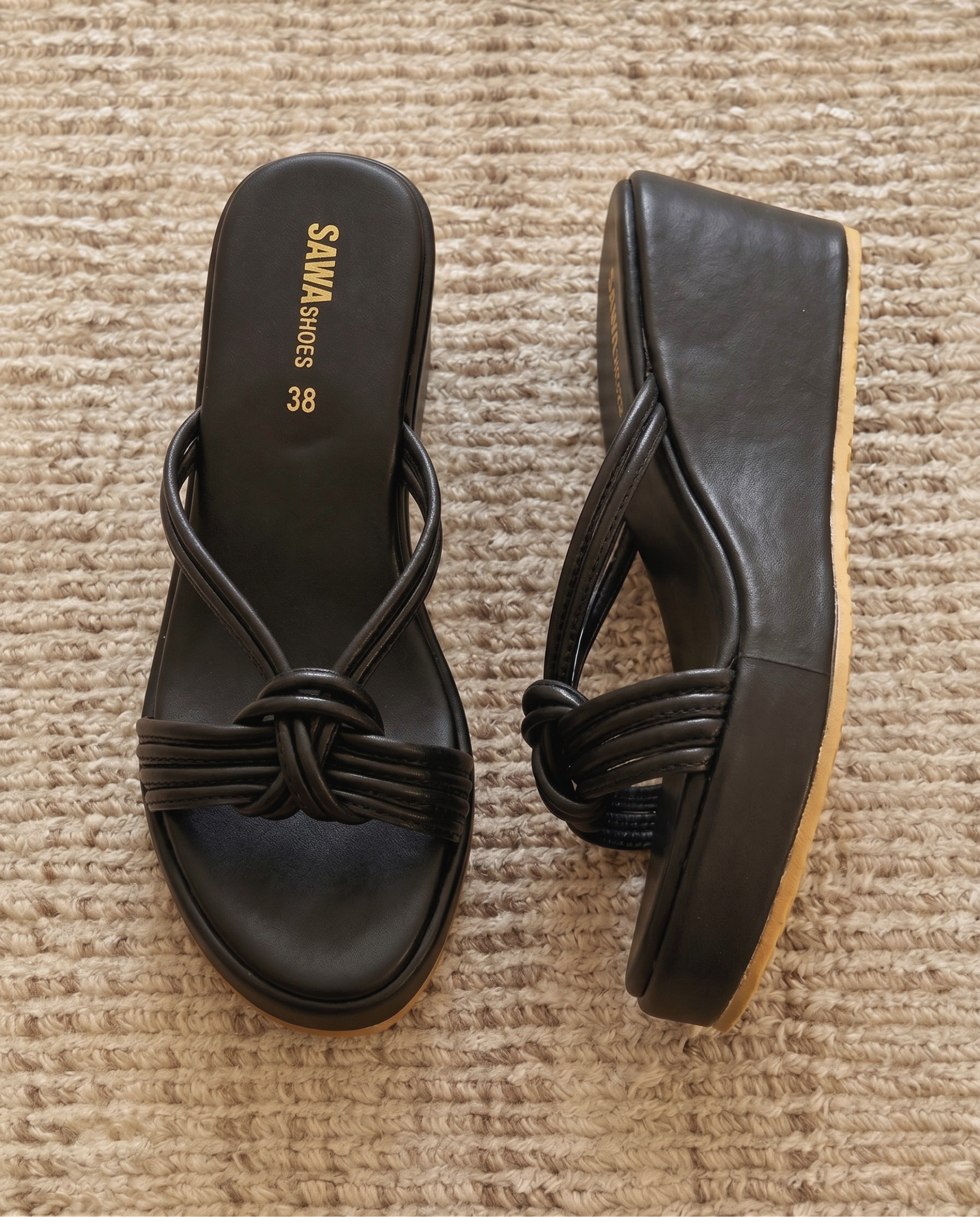 Black Knotted Platform Wedges 725 BK