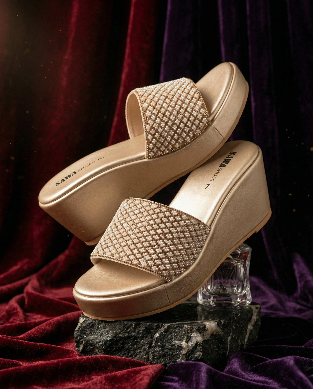 Golden Pearl Embellished Wedges 733 G