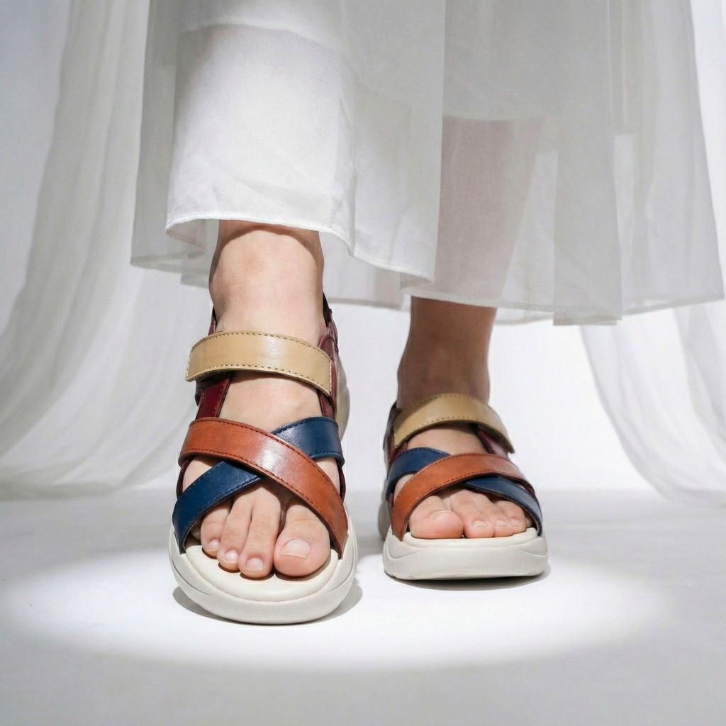 Sawa.pk Pakistani women's comfort footwear in navy, maroon, and tan