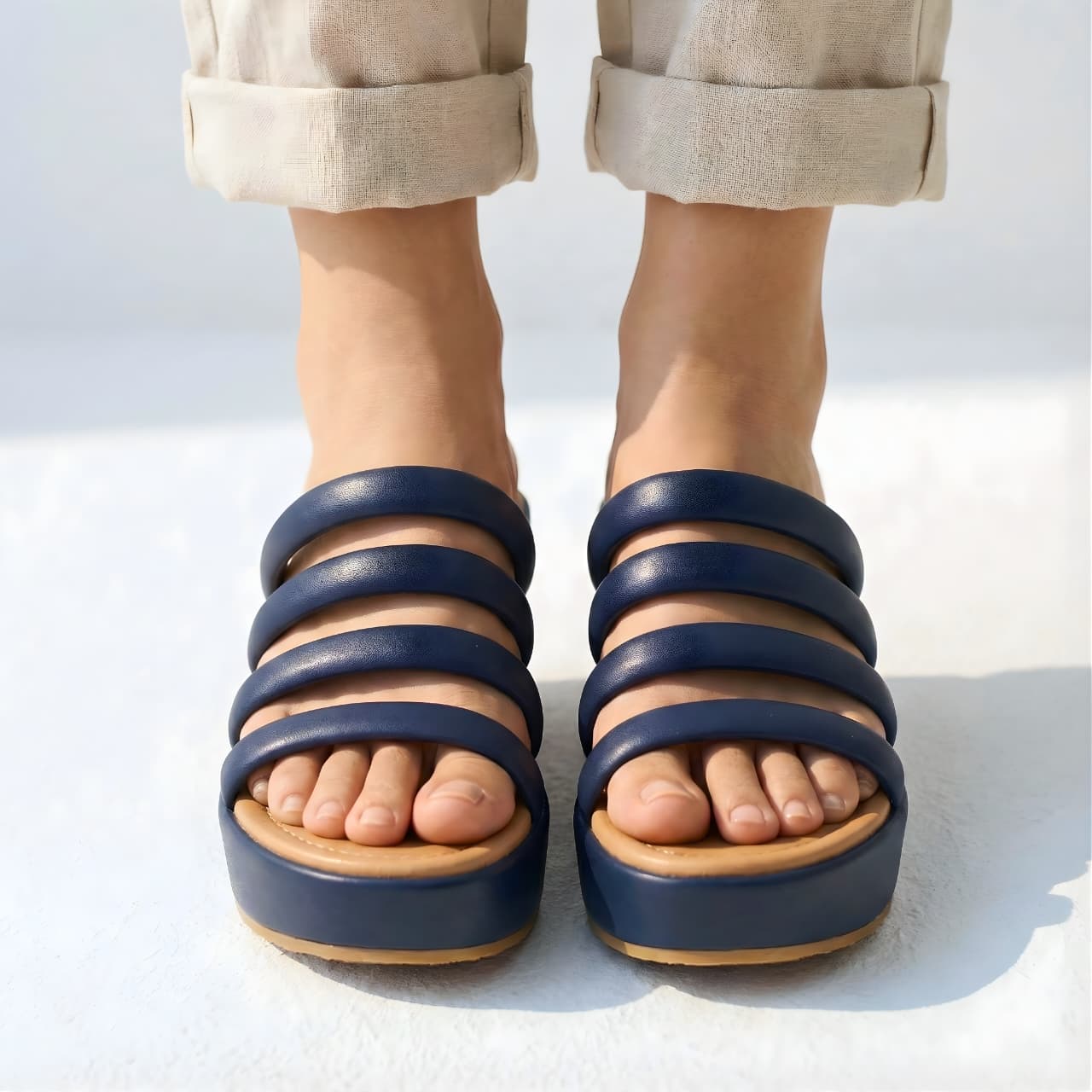 Navy sandals wedges
