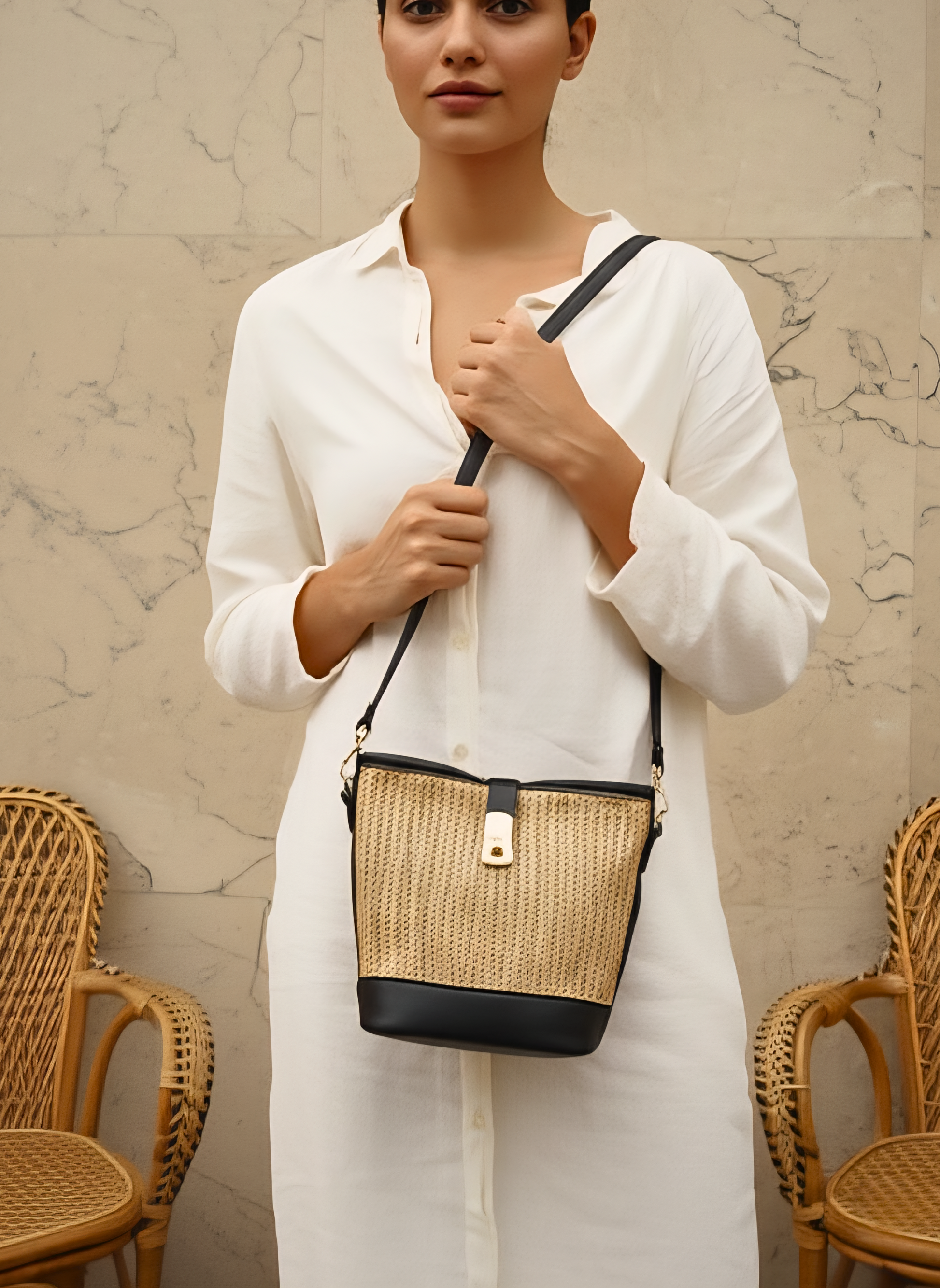 ART17-BK Summer Straw Crossbody Bag