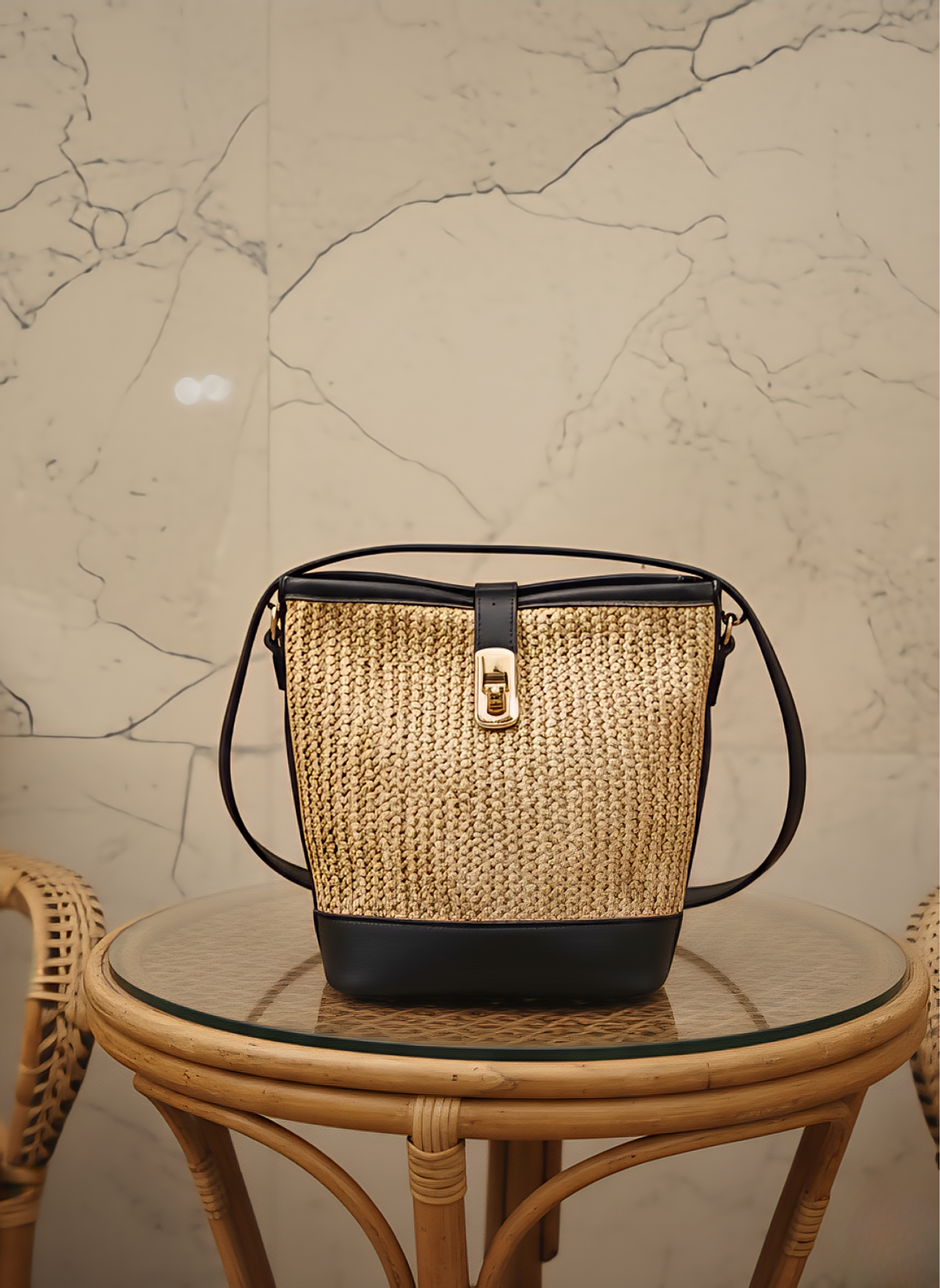 ART17-BK Summer Straw Crossbody Bag