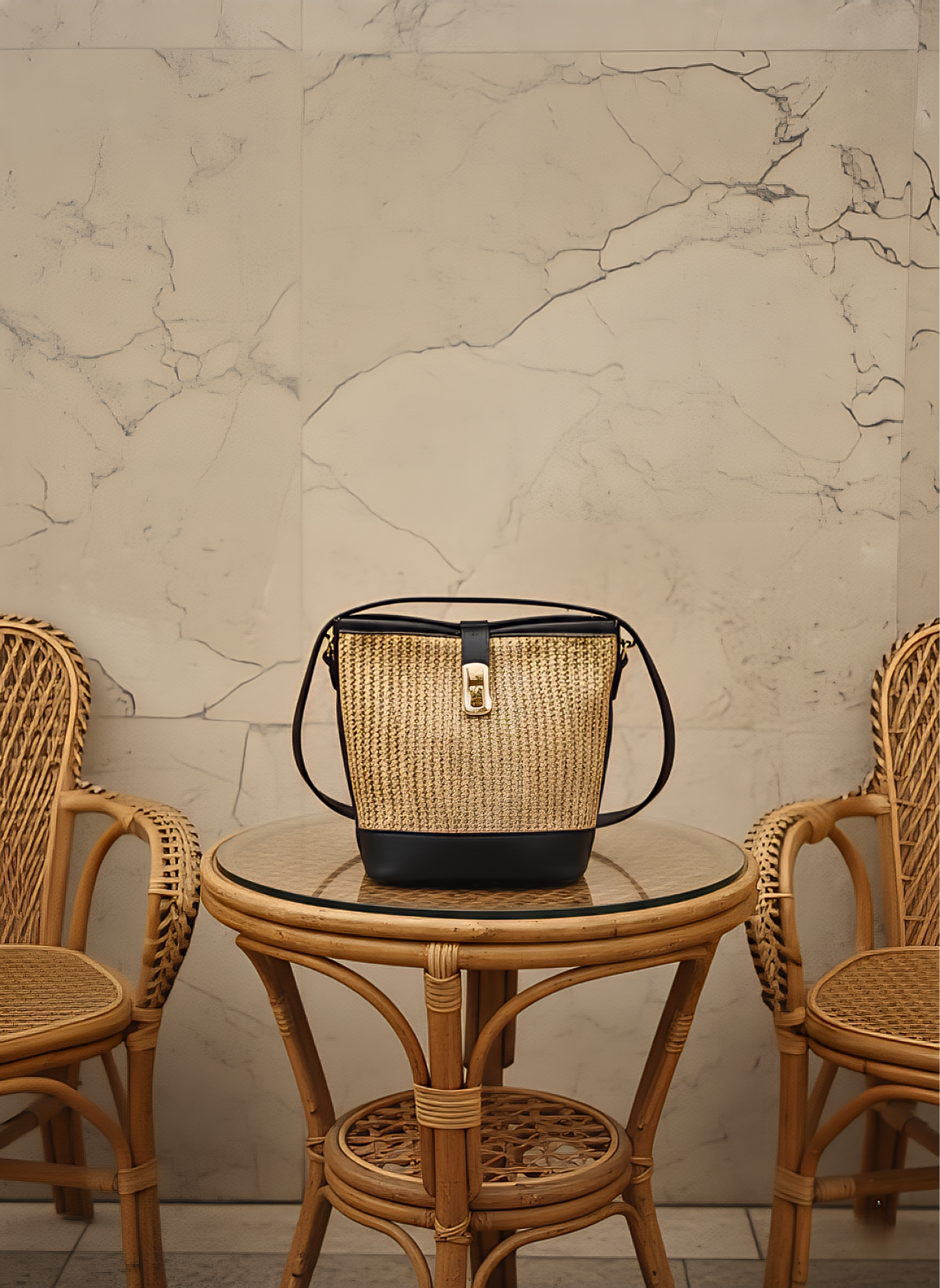 ART17-BK Summer Straw Crossbody Bag