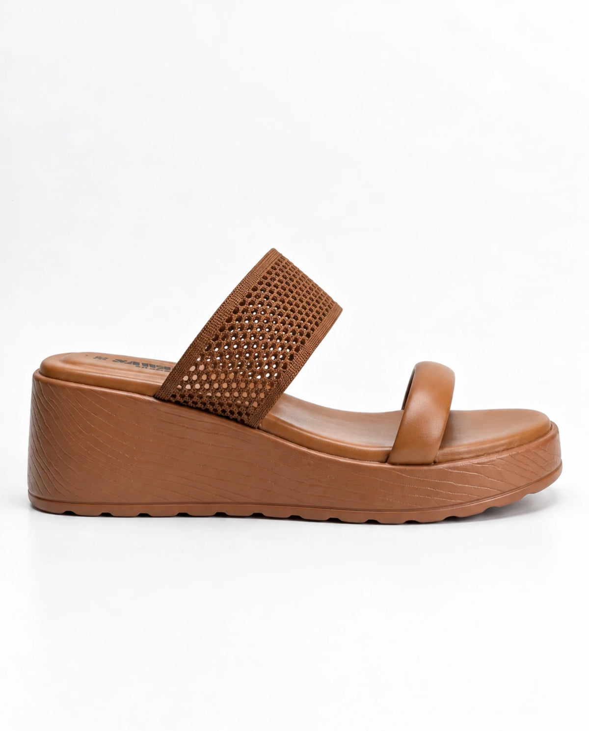 Side view of tan mesh wedge slide showing wood-grain wedge