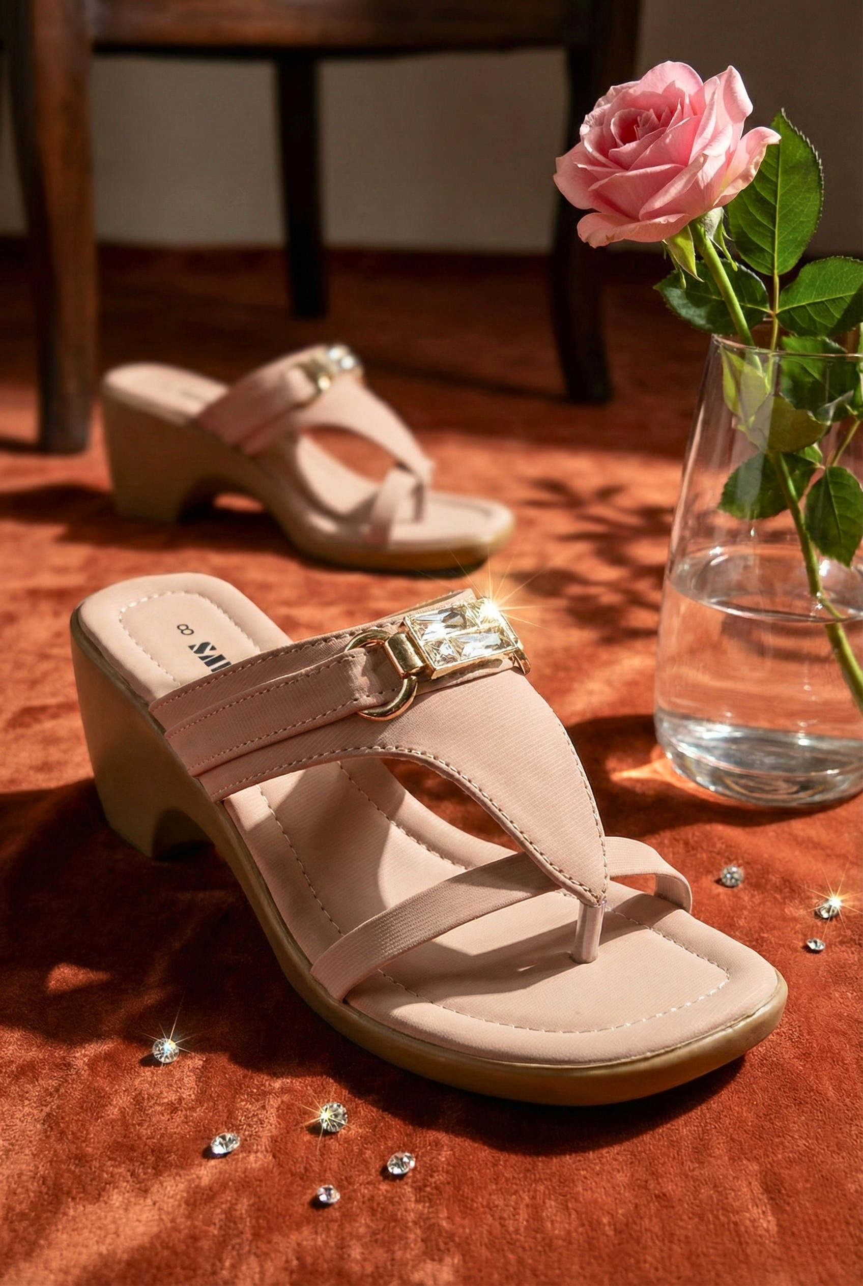 Beige-Radiance-Wedges-Fancy-Sandals-with-Crystal-Buckle-Pakistan
