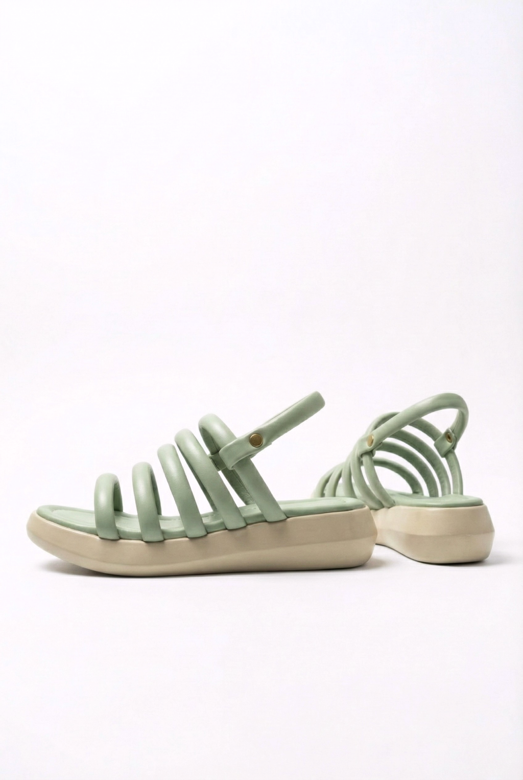 Trendy women's summer sandals in light green with chunky sole, popular fashion in Pakistan