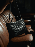 Noir Pleated Leather Satchel 7055 BK - Sawa.pkWomen footwear shoes affordable