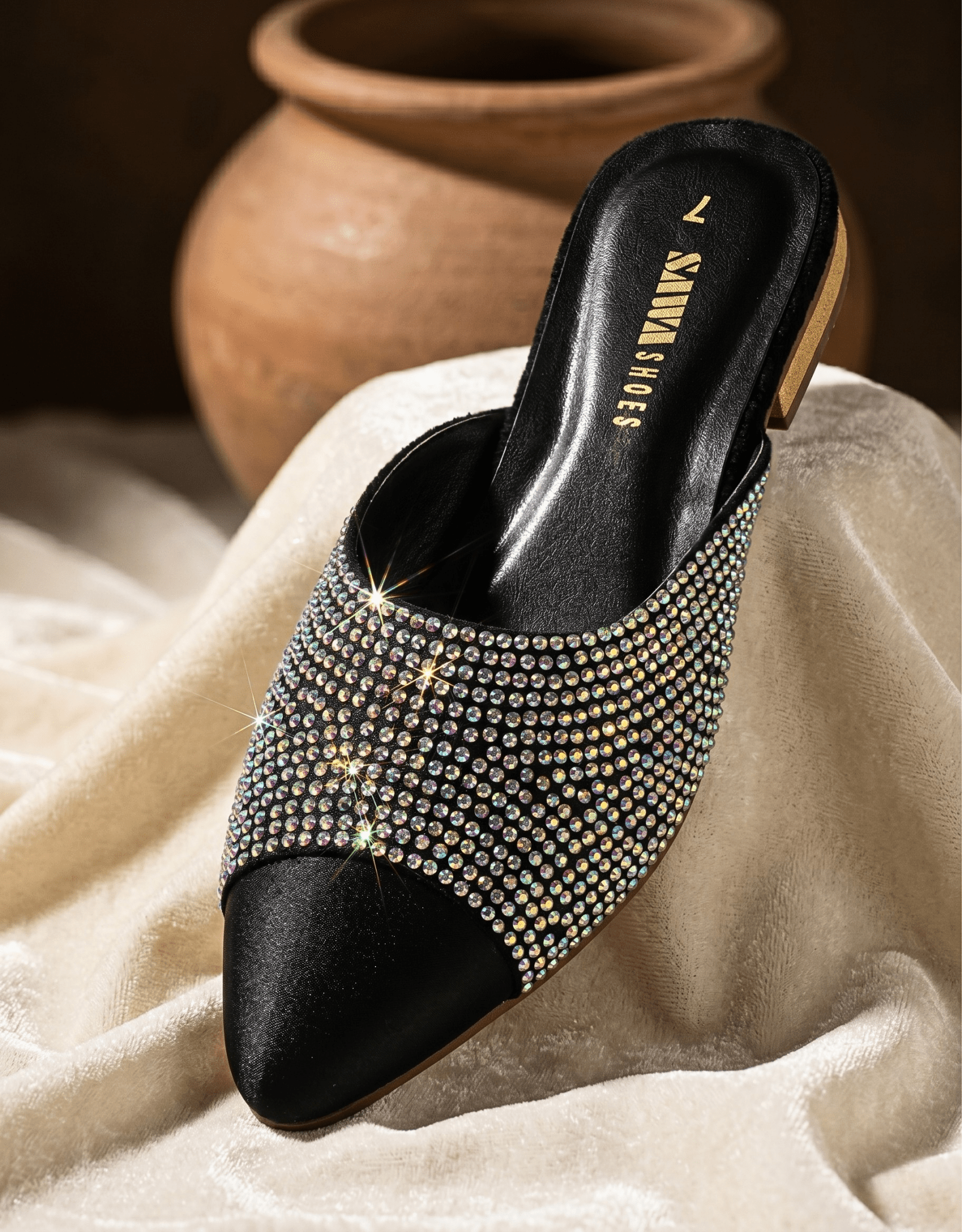 Sparkling Rhinestone Pointed Mules 602 BK - Sawa.pkWomen footwear shoes affordable