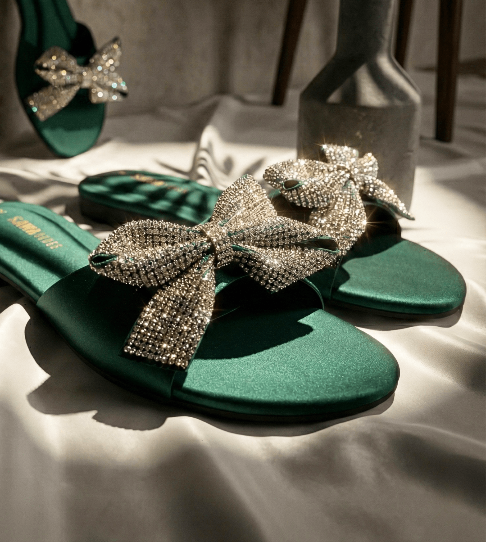 Emerald Crystal Bow Slides 620 GN - Sawa.pkWomen footwear shoes affordable