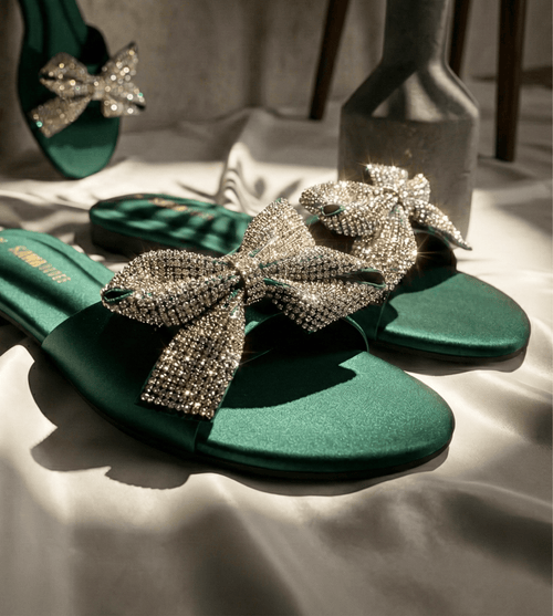 Emerald Crystal Bow Slides 620 GN - Sawa.pkWomen footwear shoes affordable
