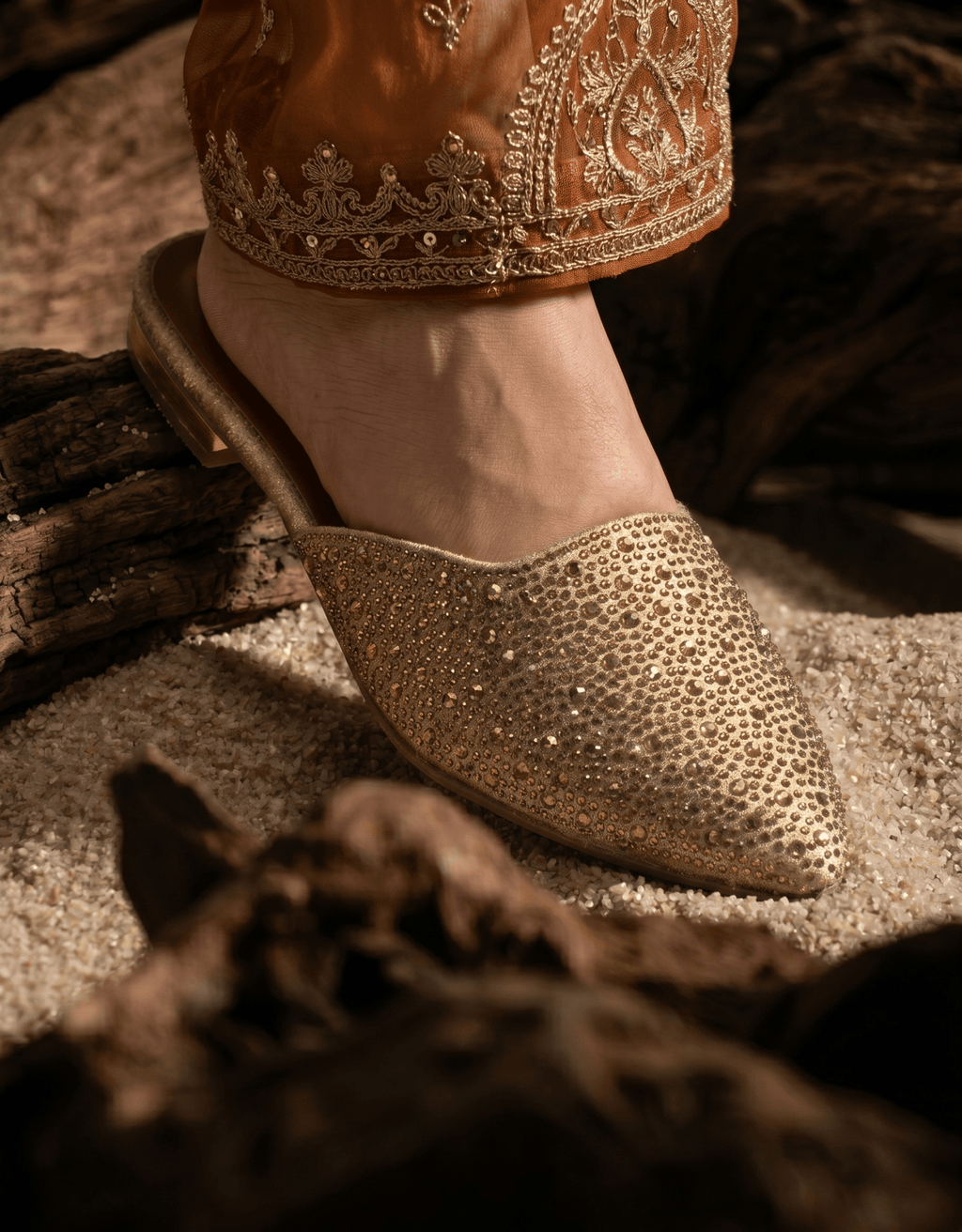 Gilded Rhinestone Pointed Mules 639 G - Sawa.pkWomen footwear shoes affordable