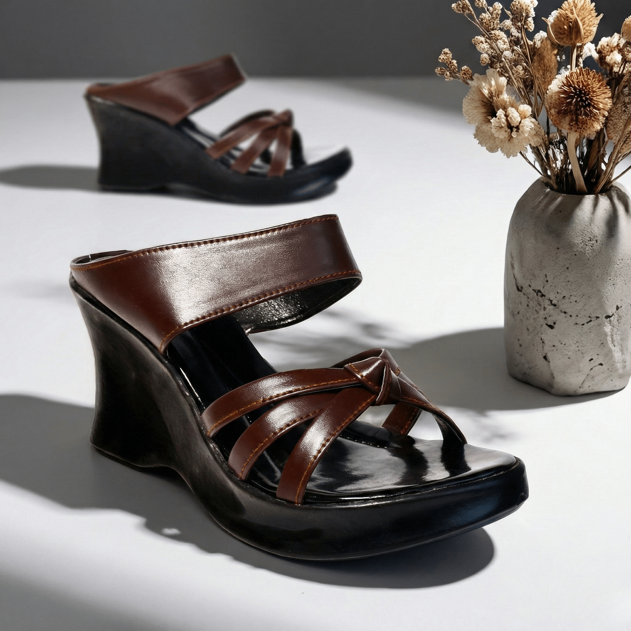 Mahogany Knotted Wedge Slides 708 MR - Sawa.pkWomen footwear shoes affordable