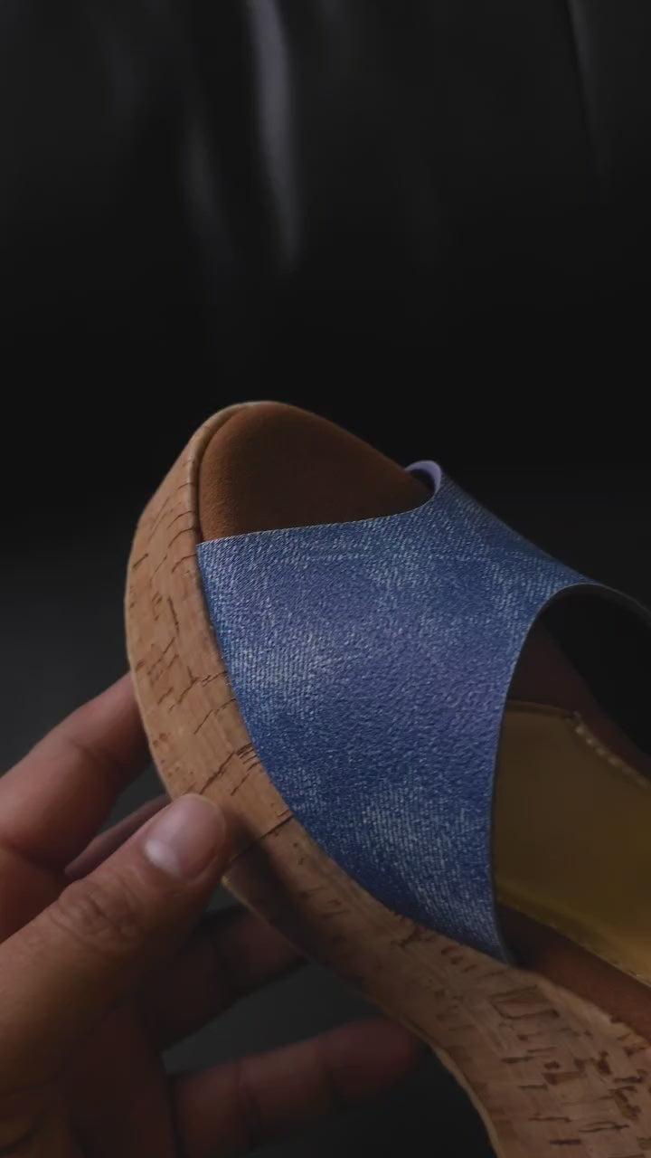 Denim Cork Wedge Sandals W 711 C