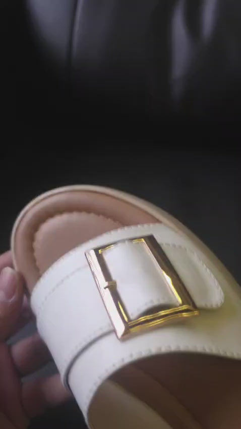 Ivory Buckle Comfort Slides 4801W
