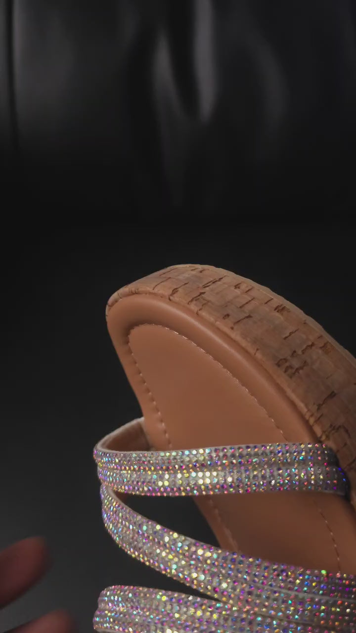 Rhinestone cork wedge slides W787