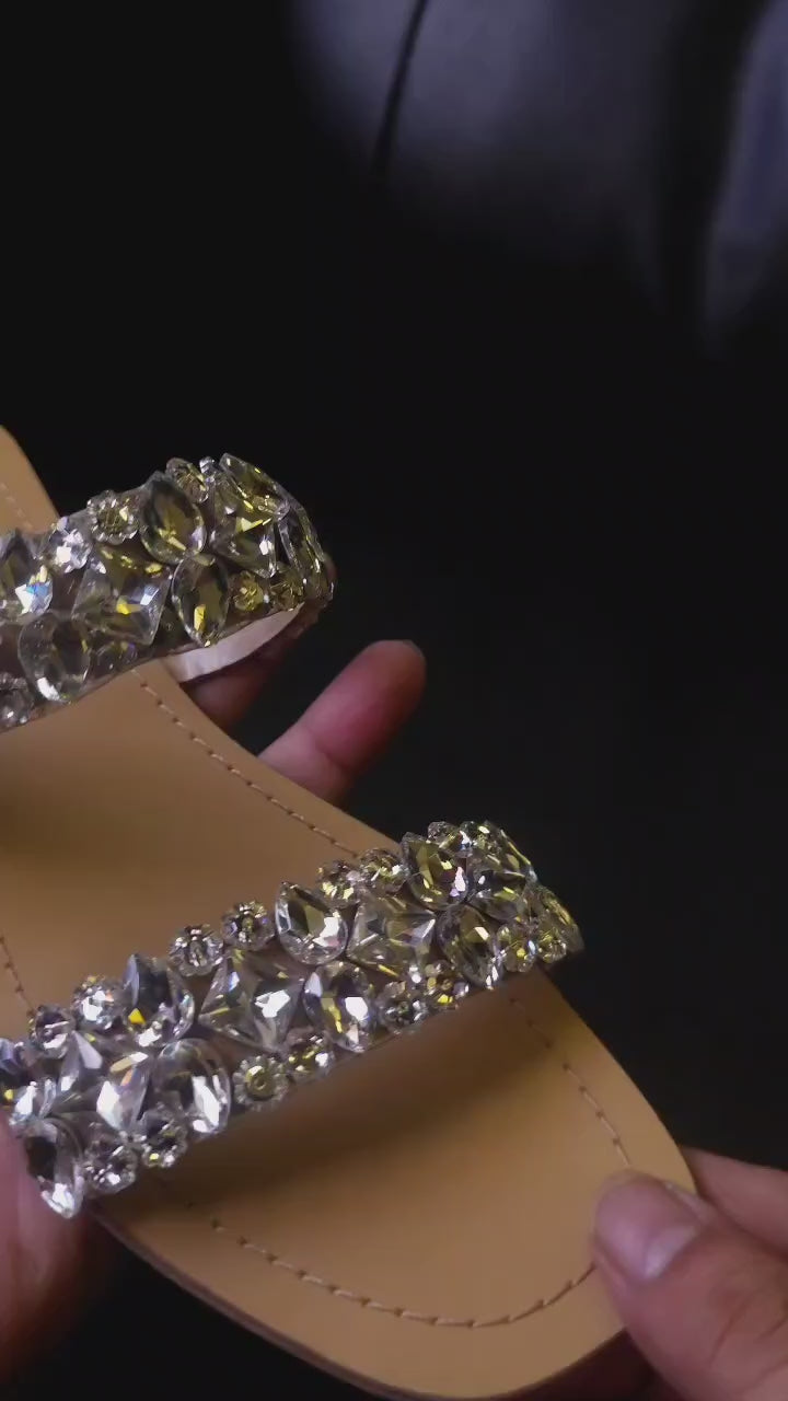 Crystal Embellished Double-Strap Slides 622 G