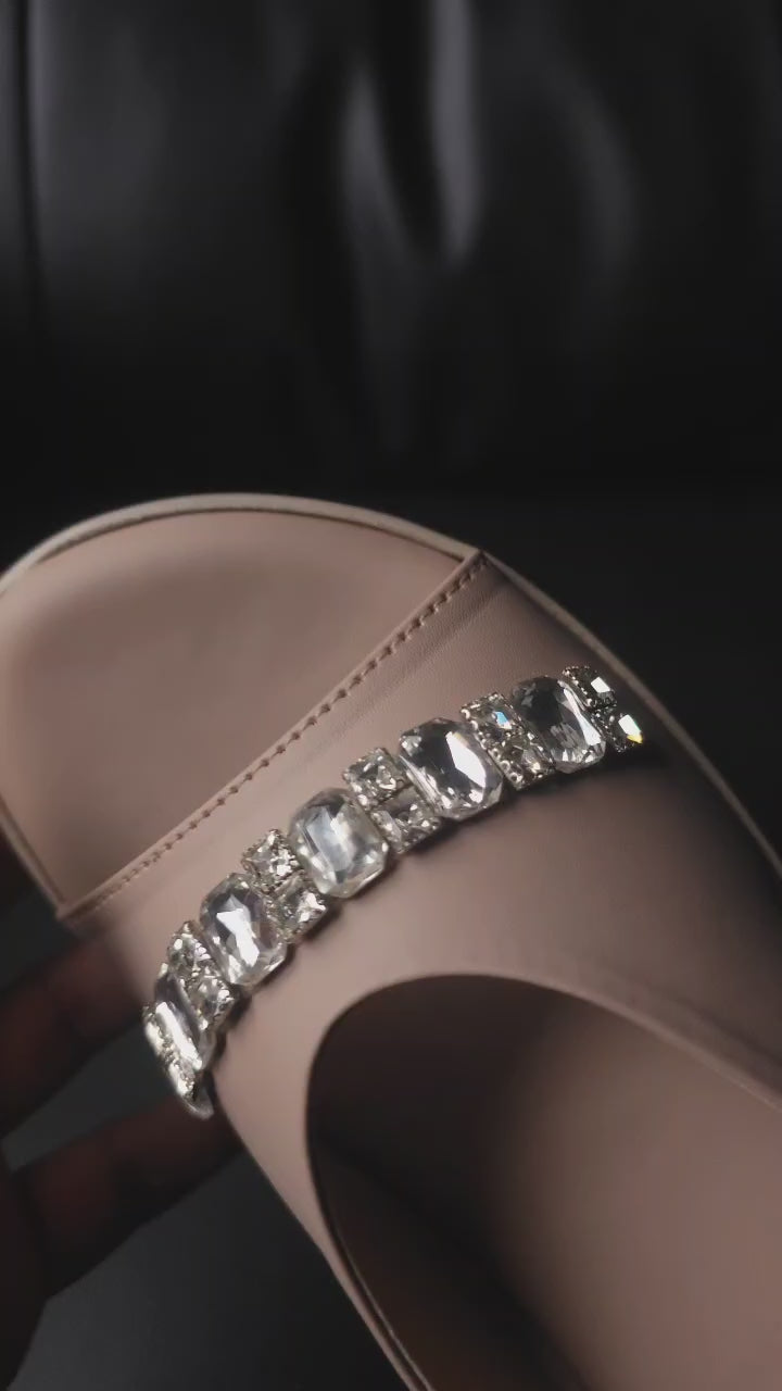 Embellished Pink Wedge Slides Sft17 F