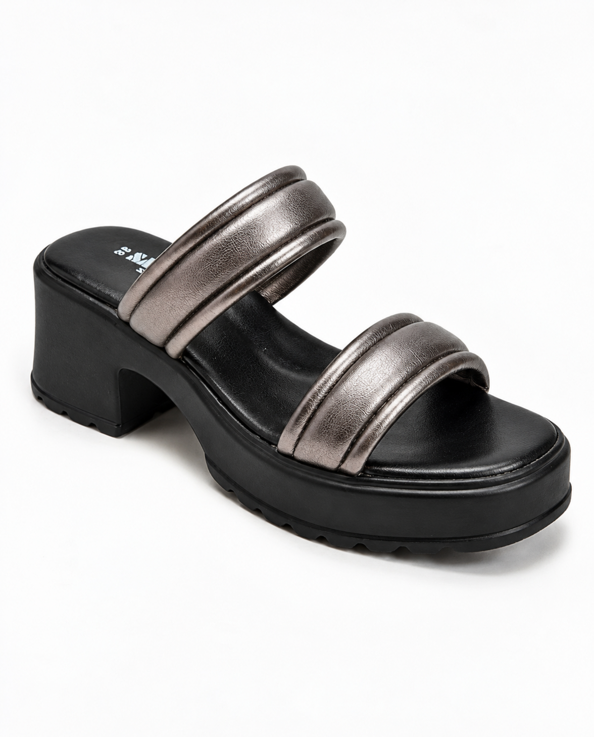 Gunmetal Padded Block Heel Slides B40 BK