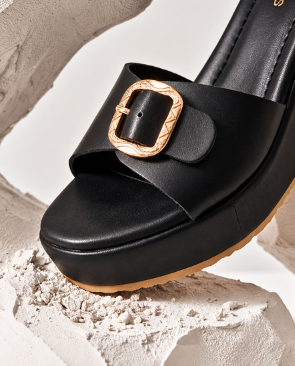 Black Wedge Sandals W714bk