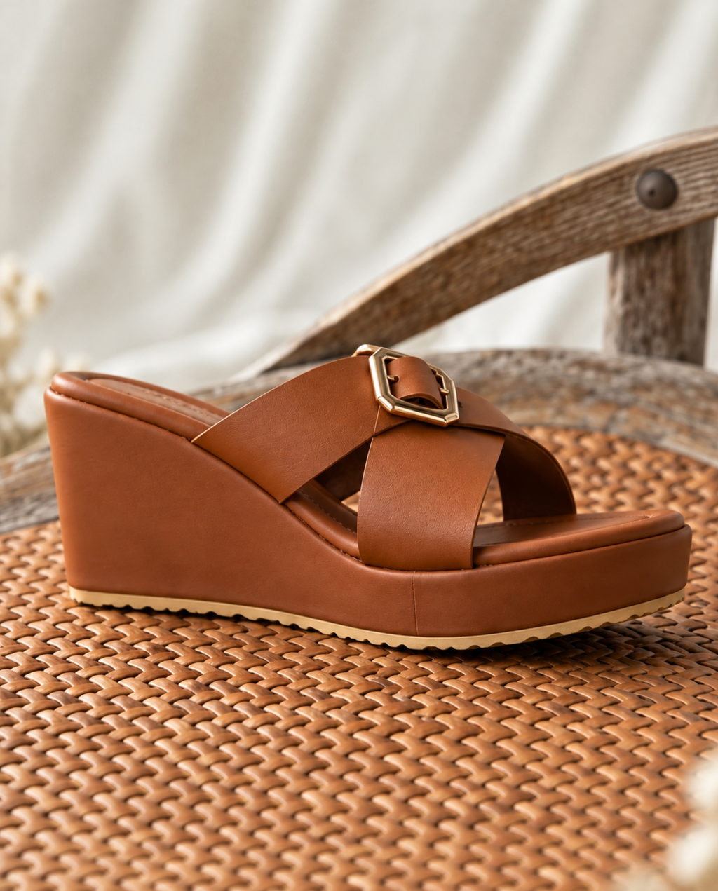 Tan cross strap wedges W739br