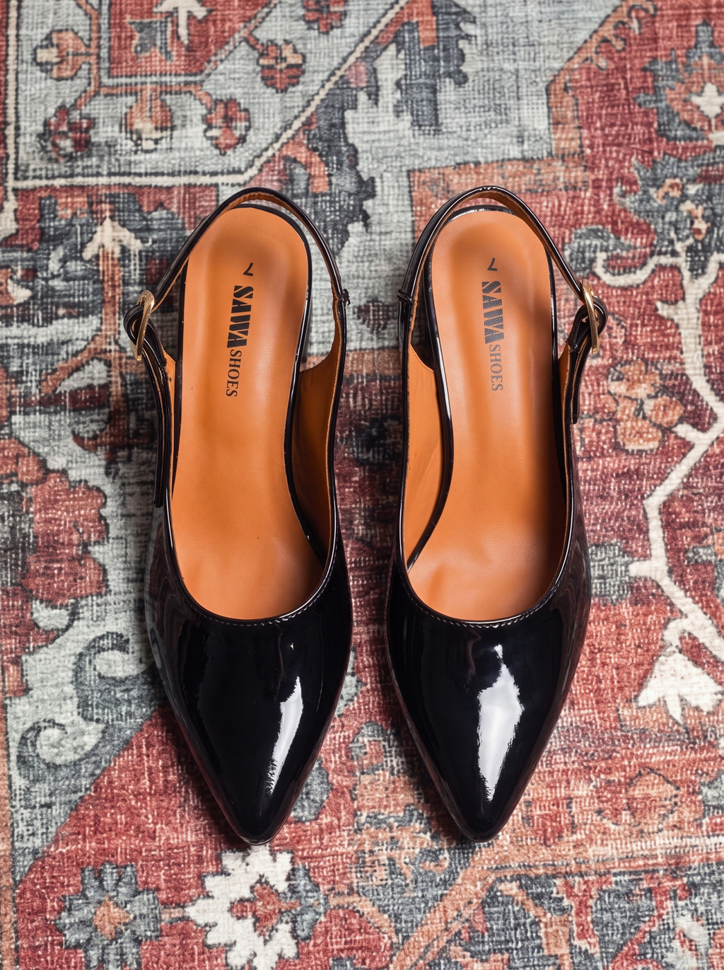 Black Slingback Block Heels 531 Bk