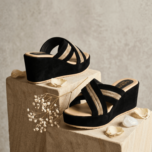 BLACK FANCY WEDGES 717 BK - Sawa.pkWomen footwear shoes affordable
