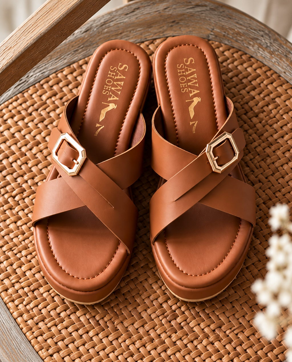Tan cross strap wedges W739br
