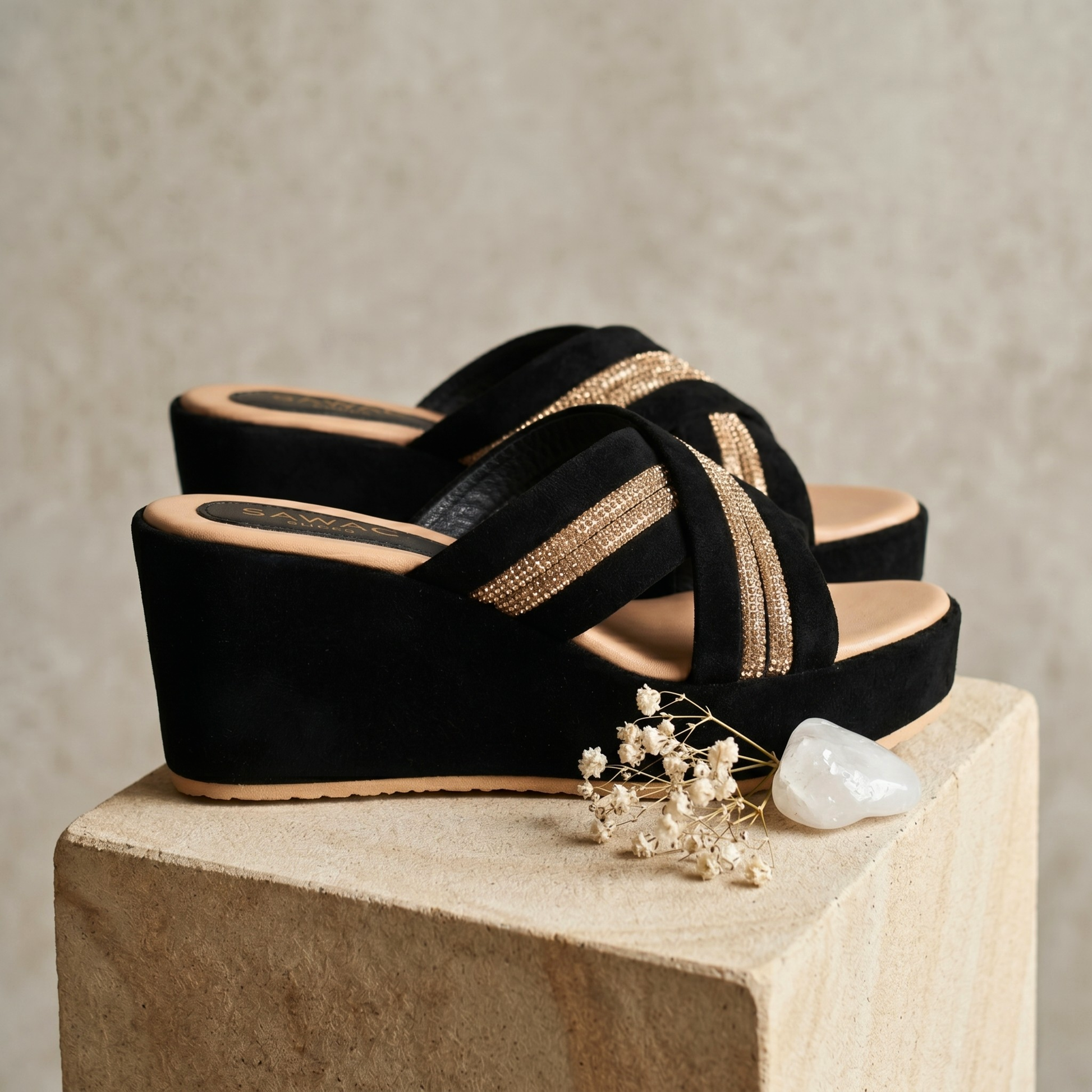 BLACK FANCY WEDGES 717 BK