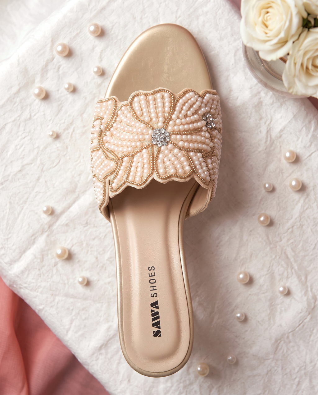Pearl Floral Crystal Flare Heels 6000 F