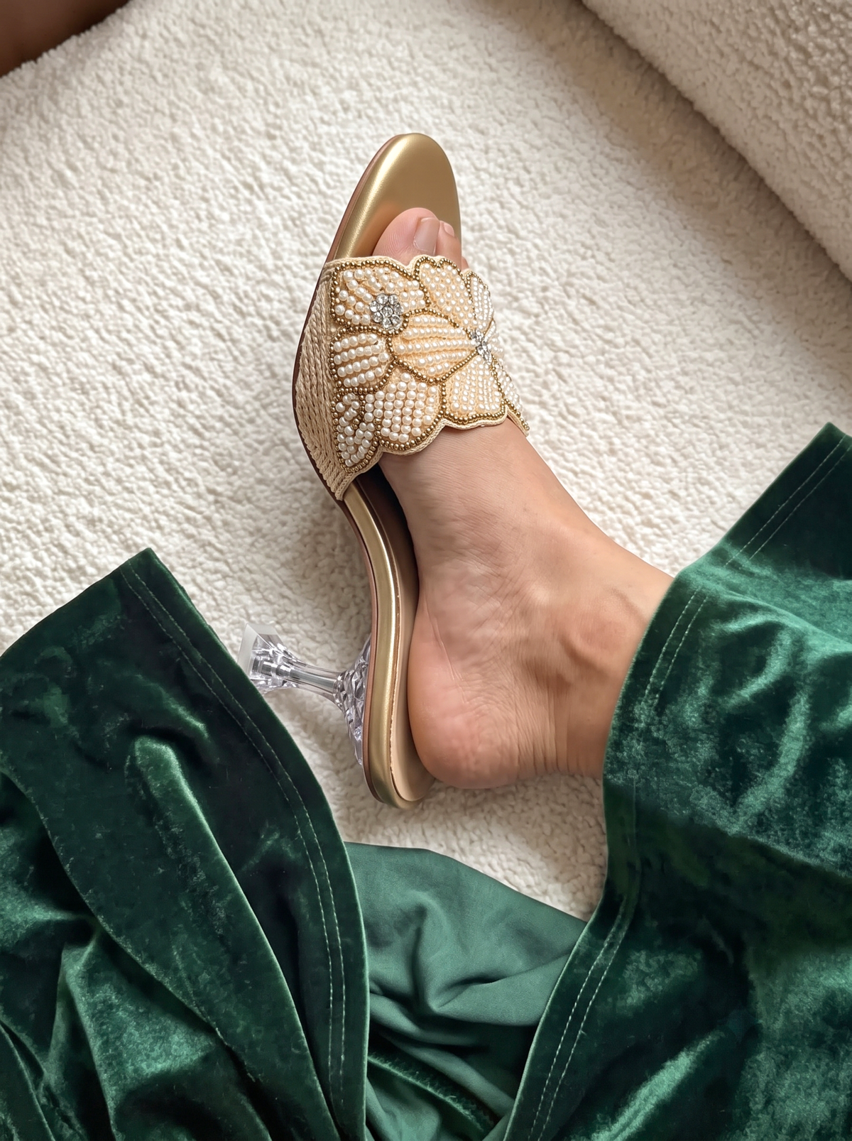 Pearl Floral Crystal Flare Heels 6000 F