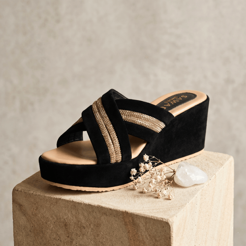 BLACK FANCY WEDGES 717 BK - Sawa.pkWomen footwear shoes affordable
