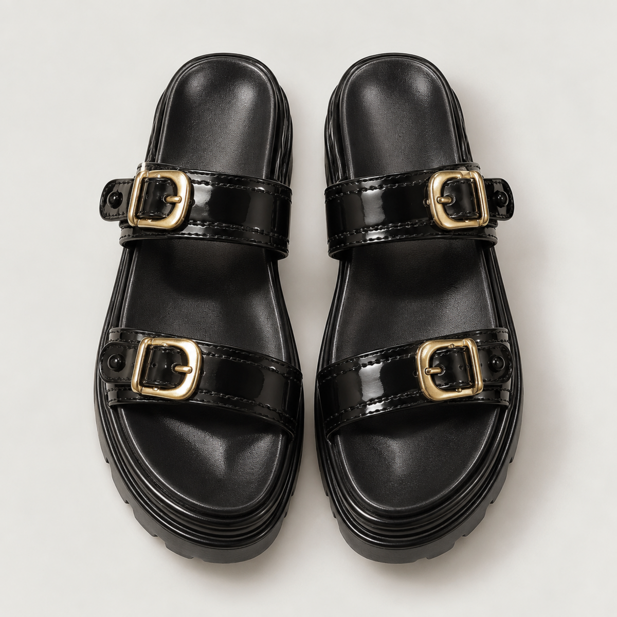 Black Buckle Comfort Slides Sft451