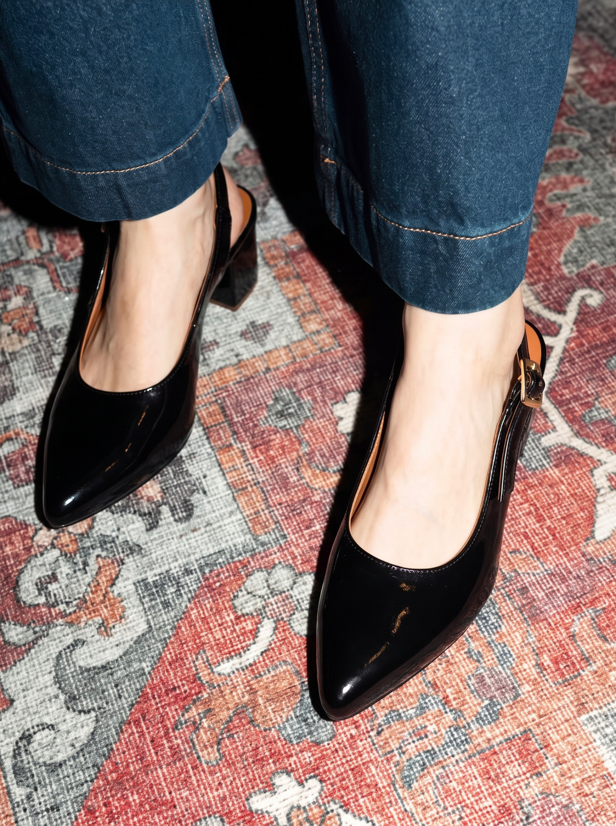 Black Slingback Block Heels 531 Bk
