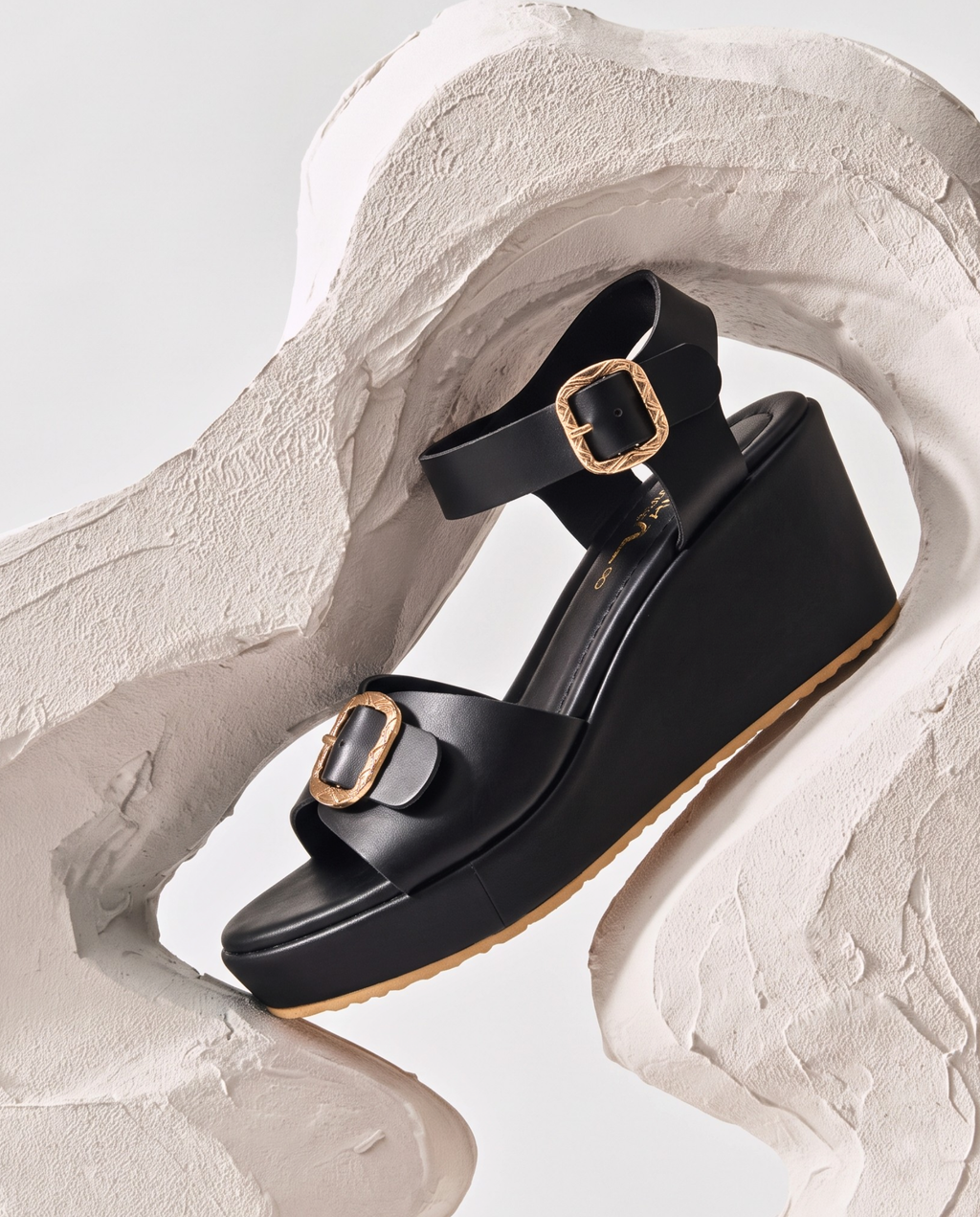 Black Wedge Sandals W714bk