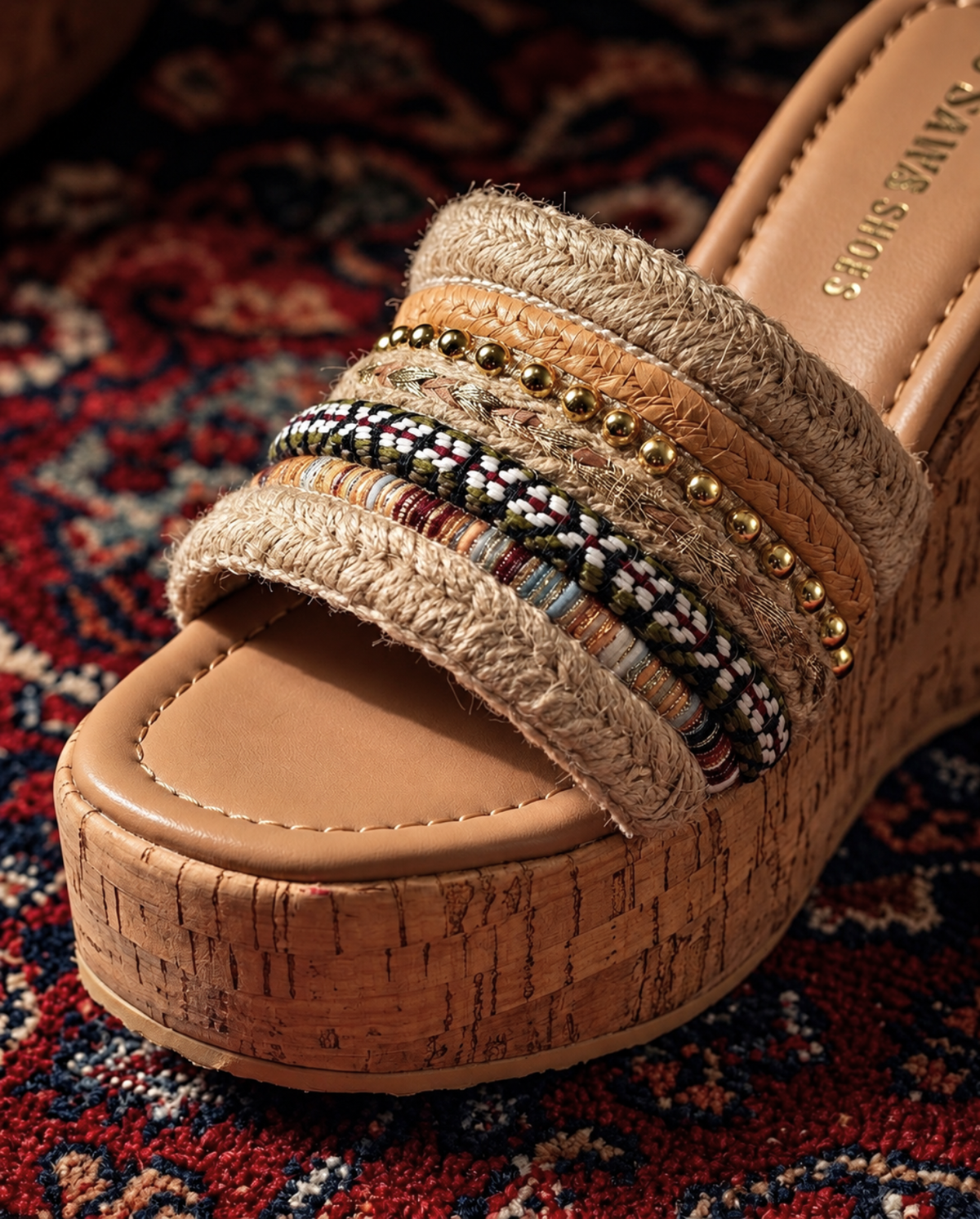 Embellished cork wedge sandals W703J