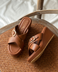 Tan cross strap wedges W739br