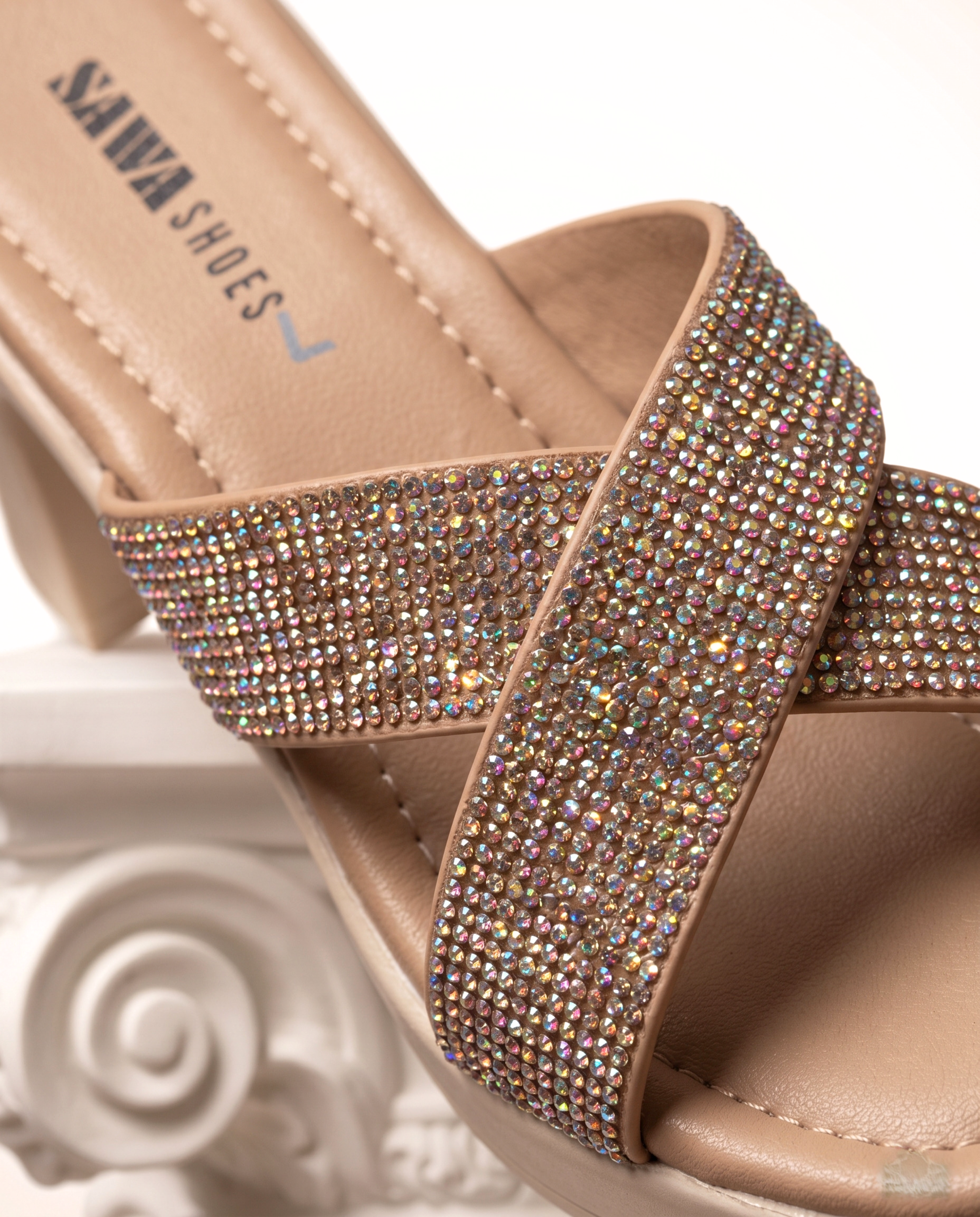 Sparkly Crisscross Block Heels 734 G