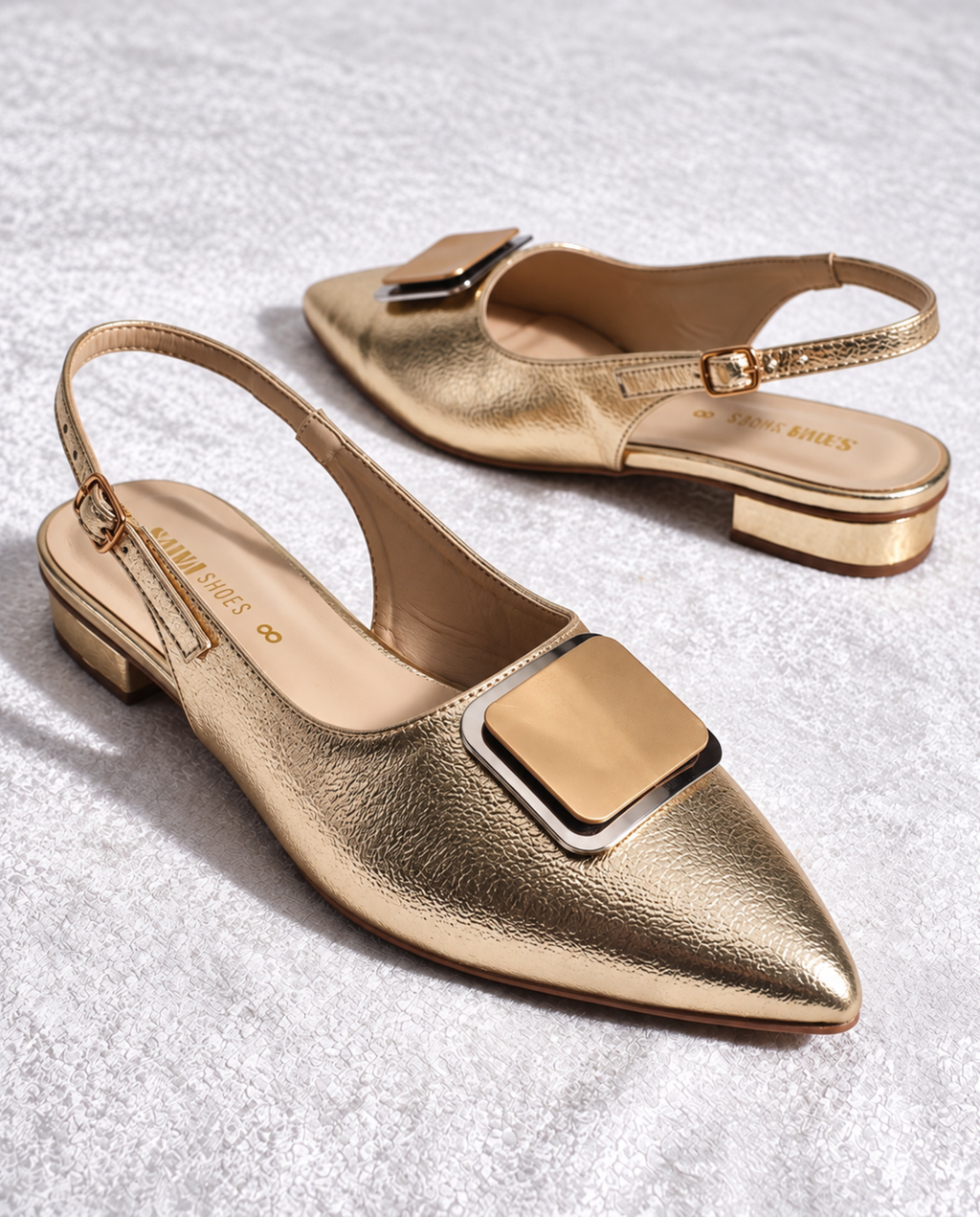 Gold Buckle Slingback Flats 102 G