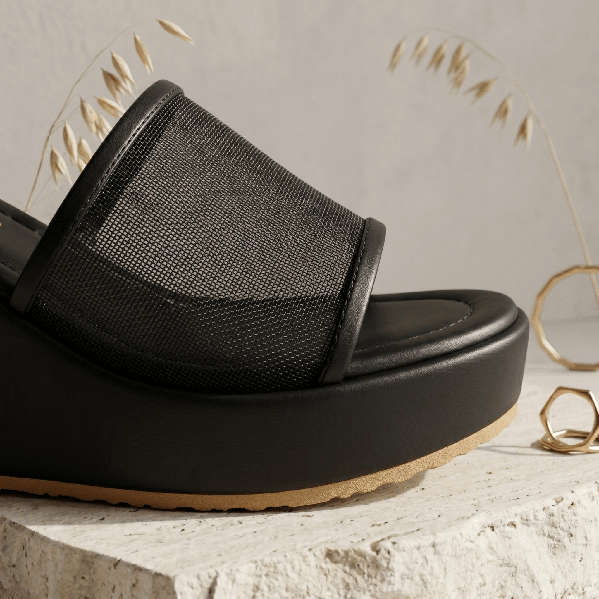 Mesh Strap Wedge Sandals 700bk - Sawa.pkWomen footwear shoes affordable