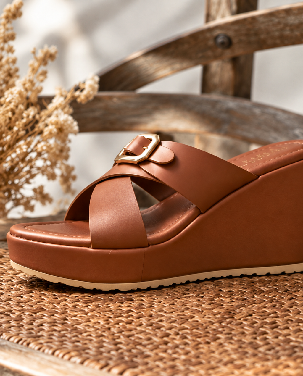 Tan cross strap wedges W739br