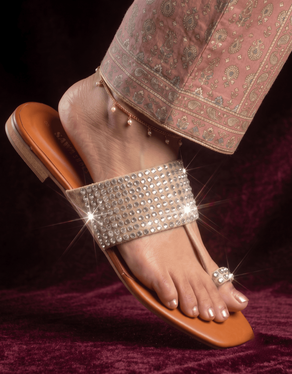 Sparkly Rhinestone Kolhapuri 301 BG - Sawa.pkWomen footwear shoes affordable